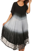 Sakkas Kya Zebra Print Embroidered Cap Sleeve Scoop Neck Ombre Dress / Cover Up#color_ Black