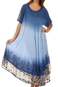Sakkas Kya Zebra Print Embroidered Cap Sleeve Scoop Neck Ombre Dress / Cover Up#color_ Blue