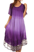 Sakkas Kya Zebra Print Embroidered Cap Sleeve Scoop Neck Ombre Dress / Cover Up#color_Purple
