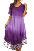 Sakkas Kya Zebra Print Embroidered Cap Sleeve Scoop Neck Ombre Dress / Cover Up#color_ Purple