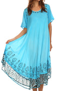 Sakkas Kya Zebra Print Embroidered Cap Sleeve Scoop Neck Ombre Dress / Cover Up#color_Turquoise