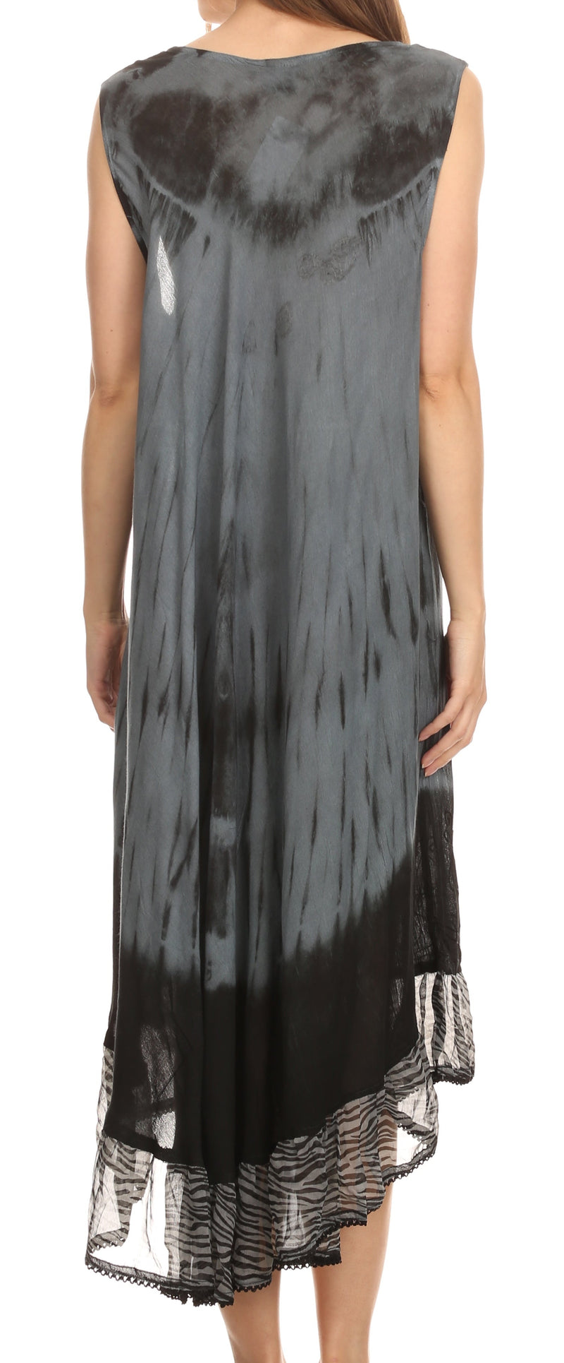 Sakkas Macey Embroidered Tie Dye Sleeveless Zebra Print Dress / Cover Up