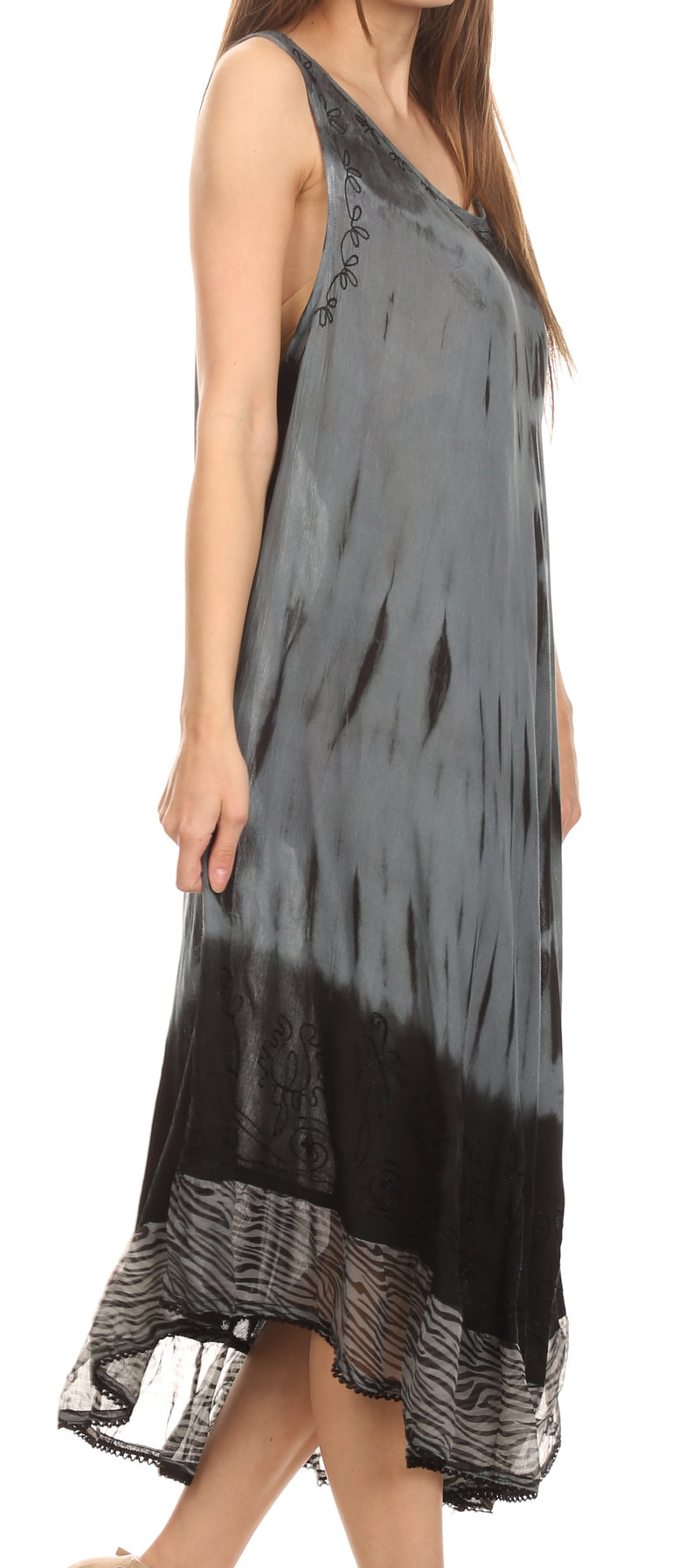 Sakkas Macey Embroidered Tie Dye Sleeveless Zebra Print Dress / Cover Up