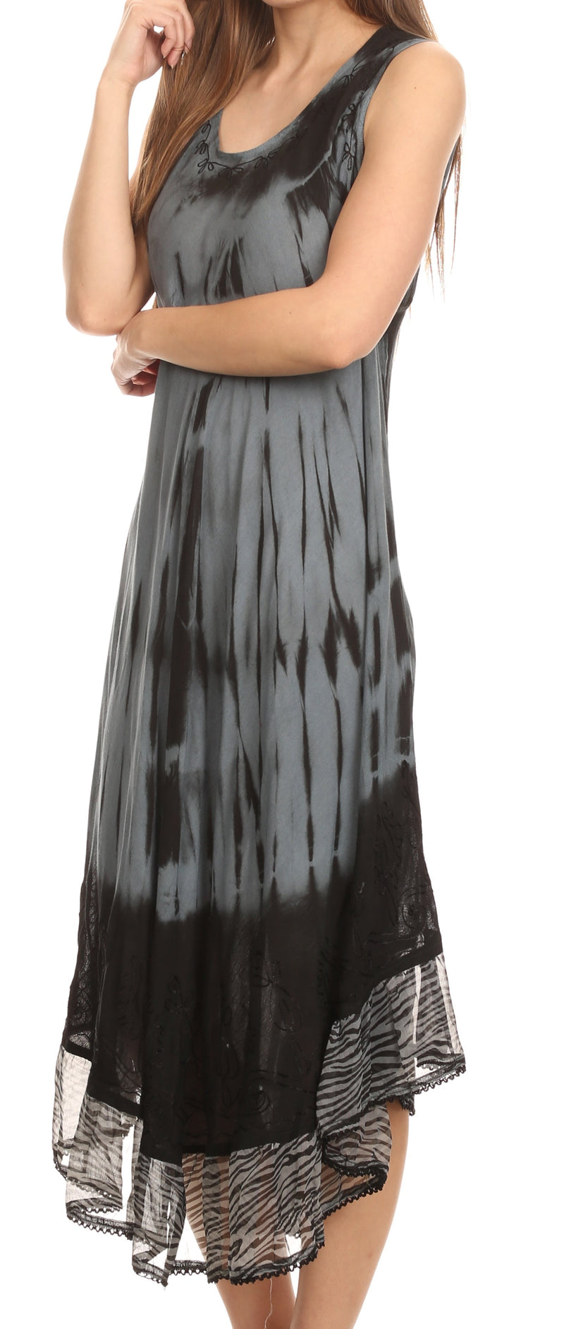 Sakkas Macey Embroidered Tie Dye Sleeveless Zebra Print Dress / Cover Up
