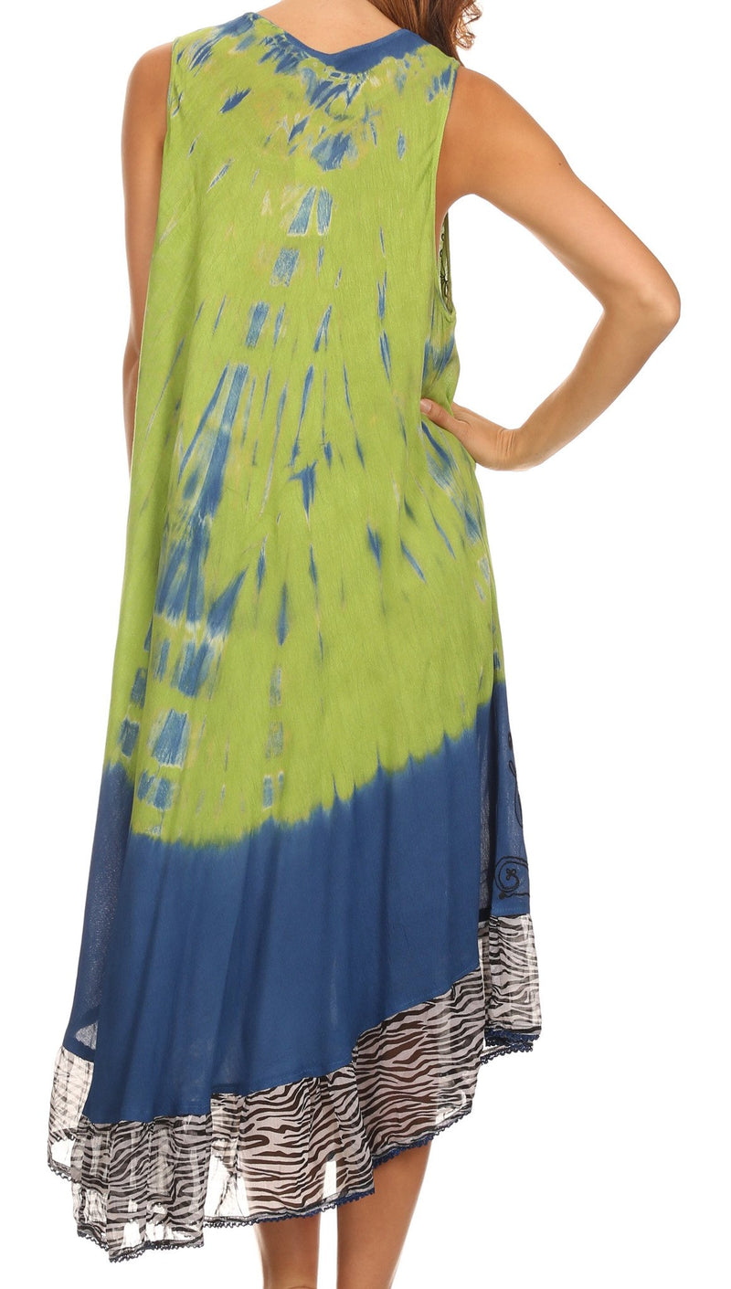 Sakkas Macey Embroidered Tie Dye Sleeveless Zebra Print Dress / Cover Up