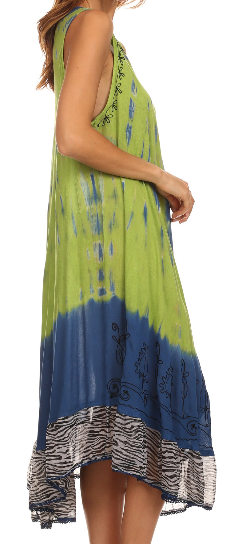 Sakkas Macey Embroidered Tie Dye Sleeveless Zebra Print Dress / Cover Up