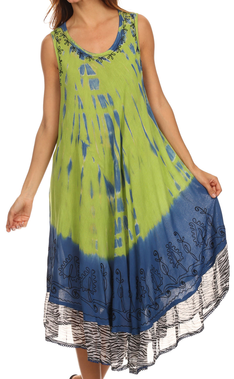 Sakkas Macey Embroidered Tie Dye Sleeveless Zebra Print Dress / Cover Up