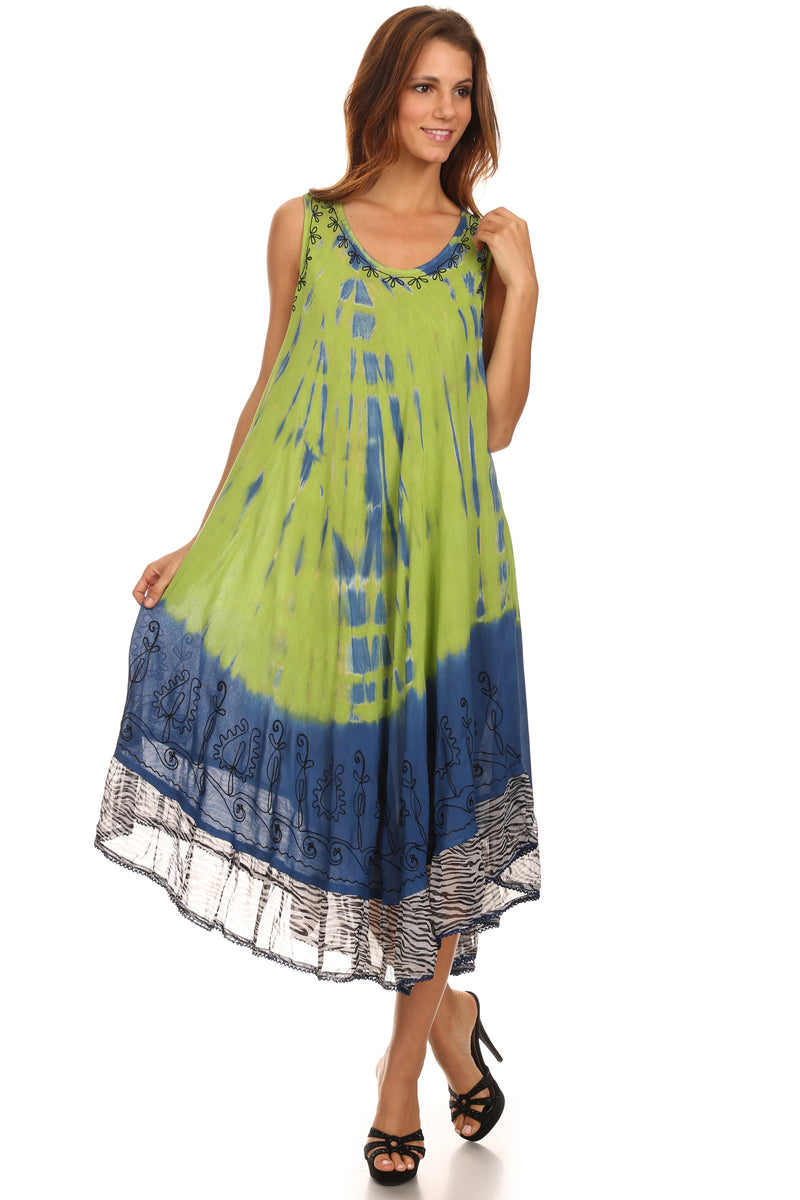 Sakkas Macey Embroidered Tie Dye Sleeveless Zebra Print Dress / Cover Up