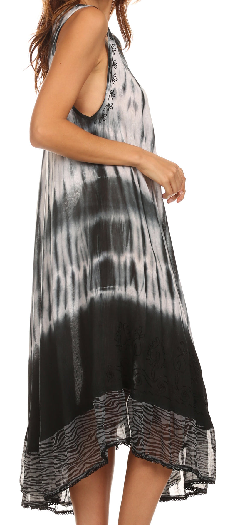 Sakkas Macey Embroidered Tie Dye Sleeveless Zebra Print Dress / Cover Up