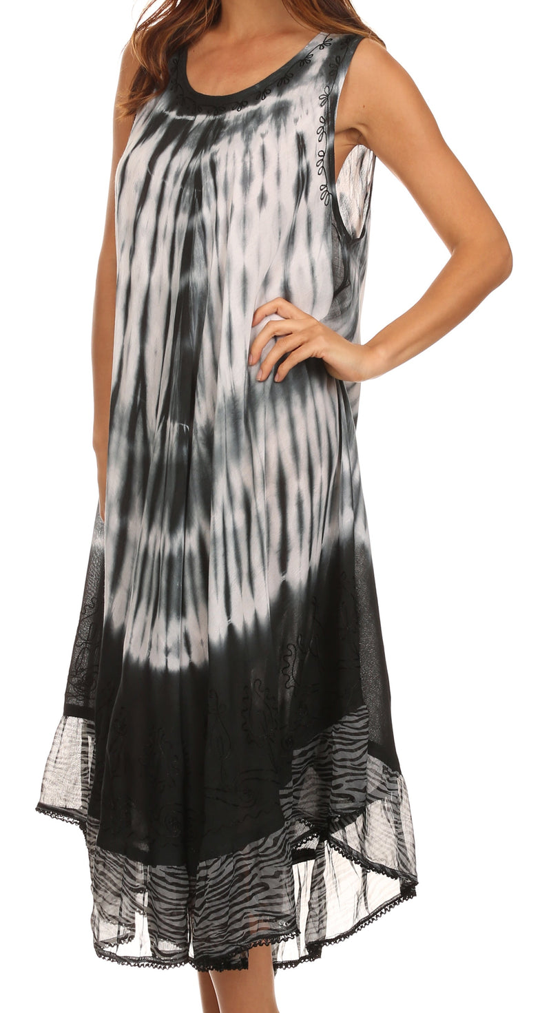 Sakkas Macey Embroidered Tie Dye Sleeveless Zebra Print Dress / Cover Up