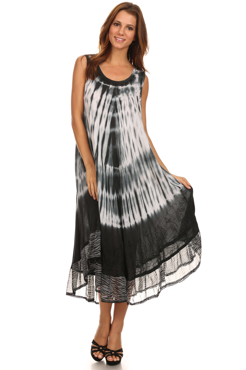 Sakkas Macey Embroidered Tie Dye Sleeveless Zebra Print Dress / Cover Up