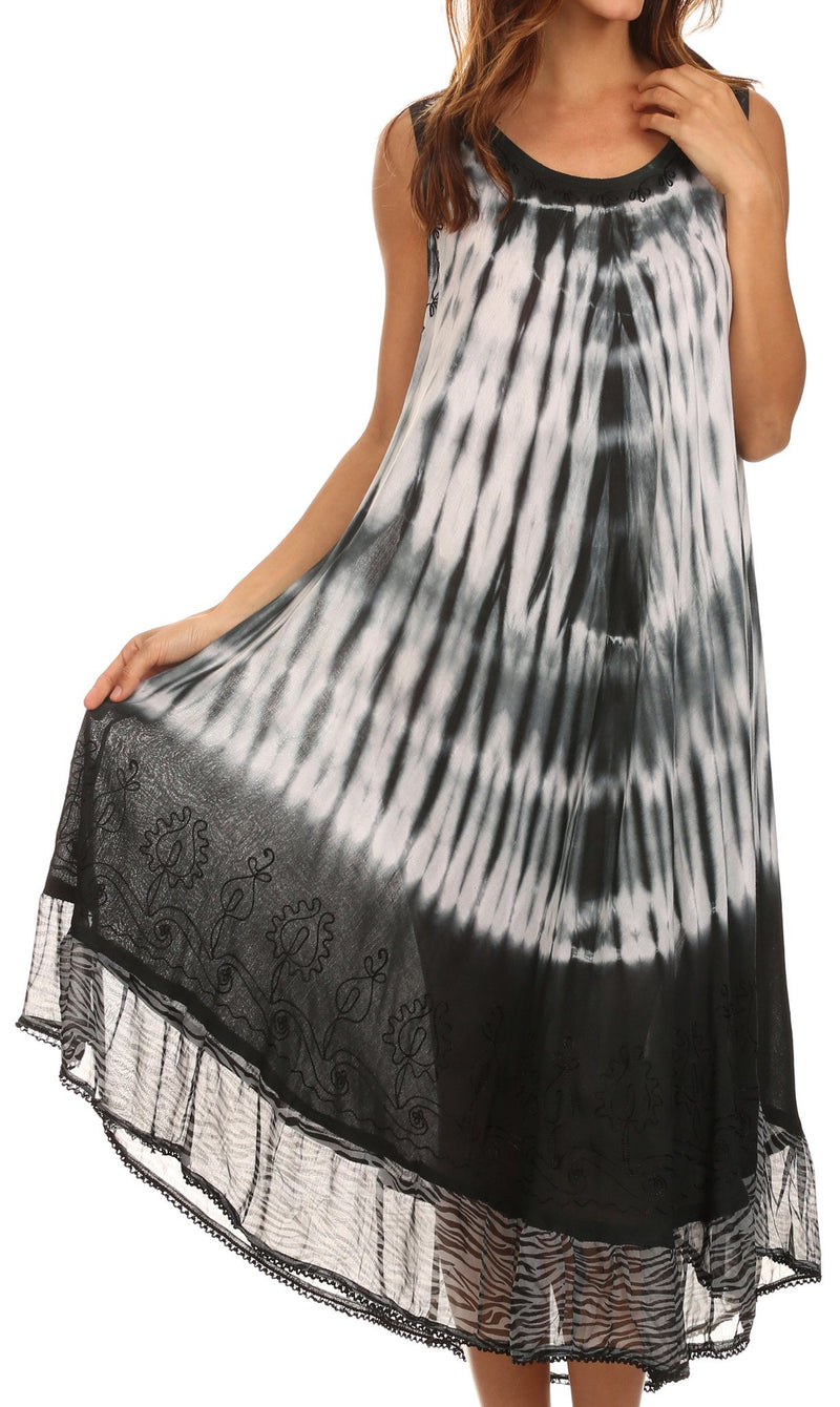 Sakkas Macey Embroidered Tie Dye Sleeveless Zebra Print Dress / Cover Up