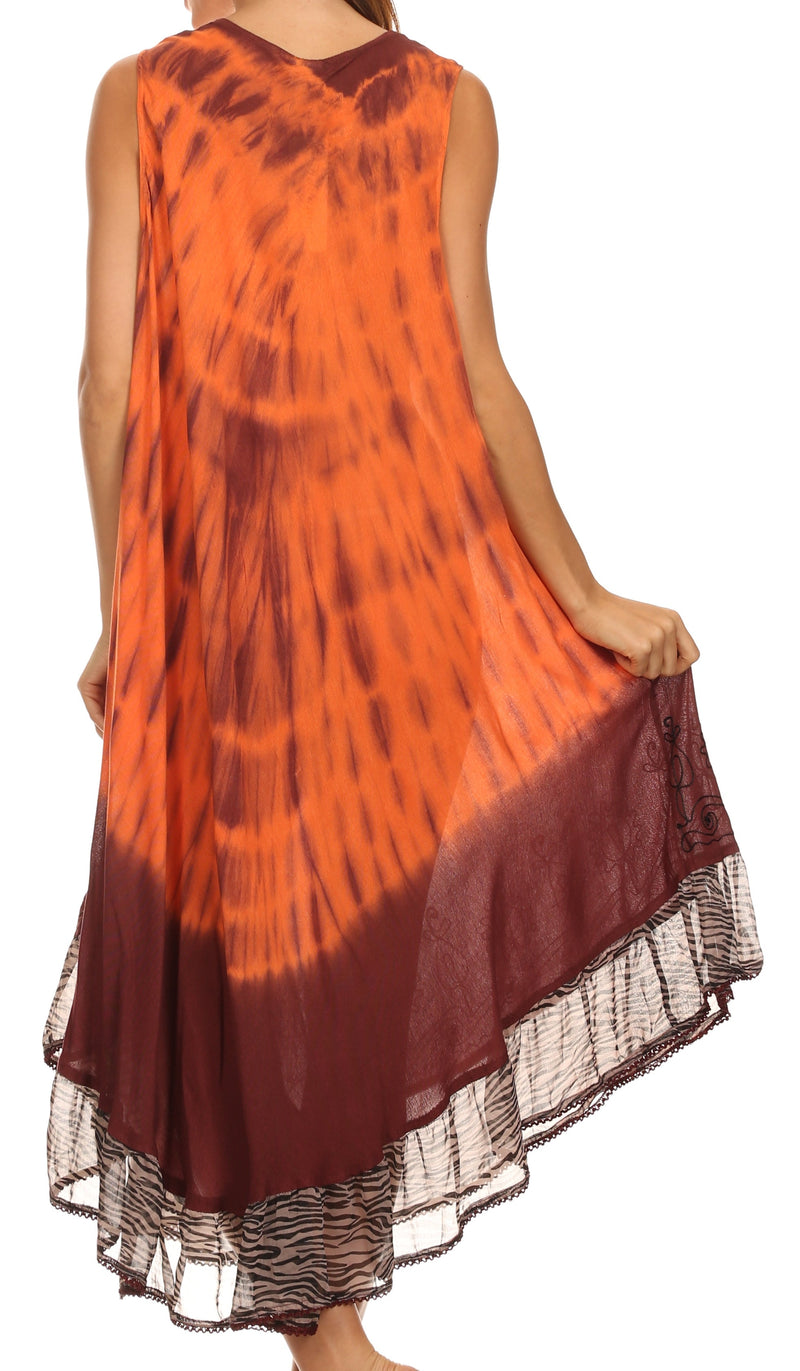 Sakkas Macey Embroidered Tie Dye Sleeveless Zebra Print Dress / Cover Up