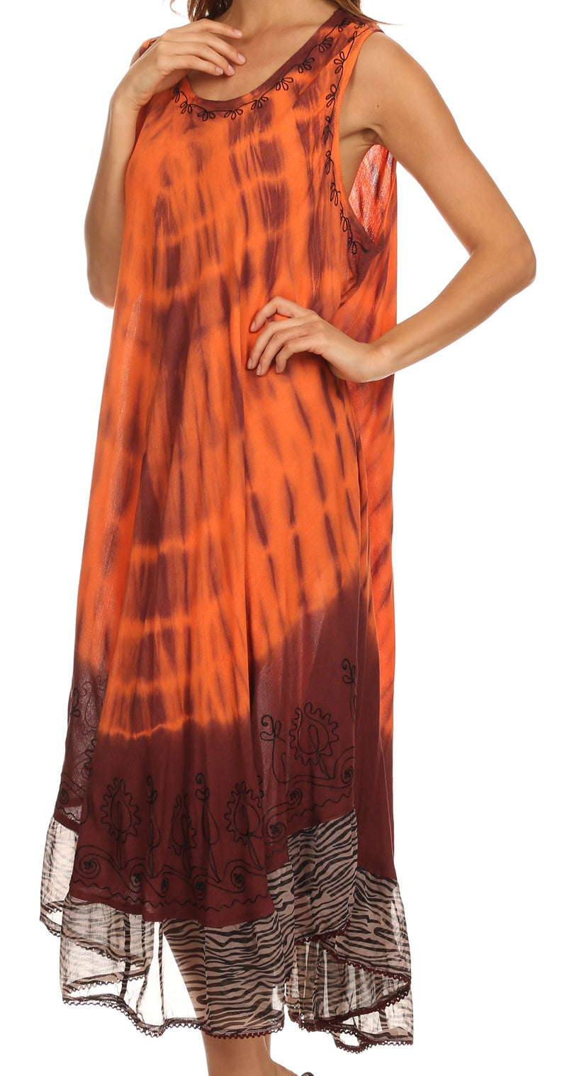Sakkas Macey Embroidered Tie Dye Sleeveless Zebra Print Dress / Cover Up