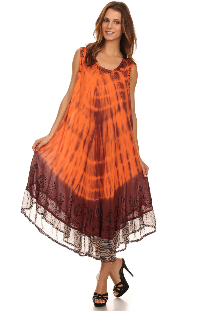 Sakkas Macey Embroidered Tie Dye Sleeveless Zebra Print Dress / Cover Up