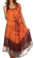 Sakkas Macey Embroidered Tie Dye Sleeveless Zebra Print Dress / Cover Up#color_Orange