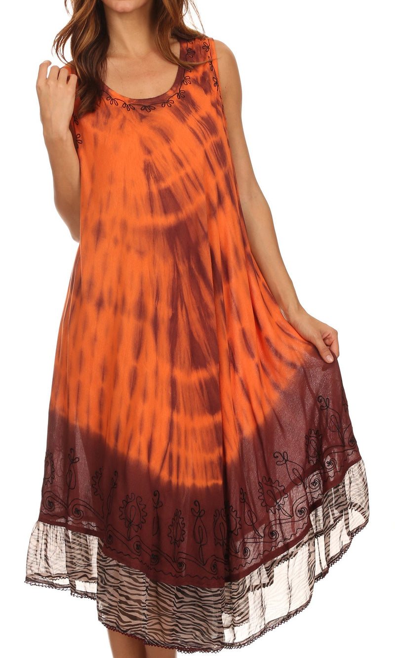 Sakkas Macey Embroidered Tie Dye Sleeveless Zebra Print Dress / Cover Up