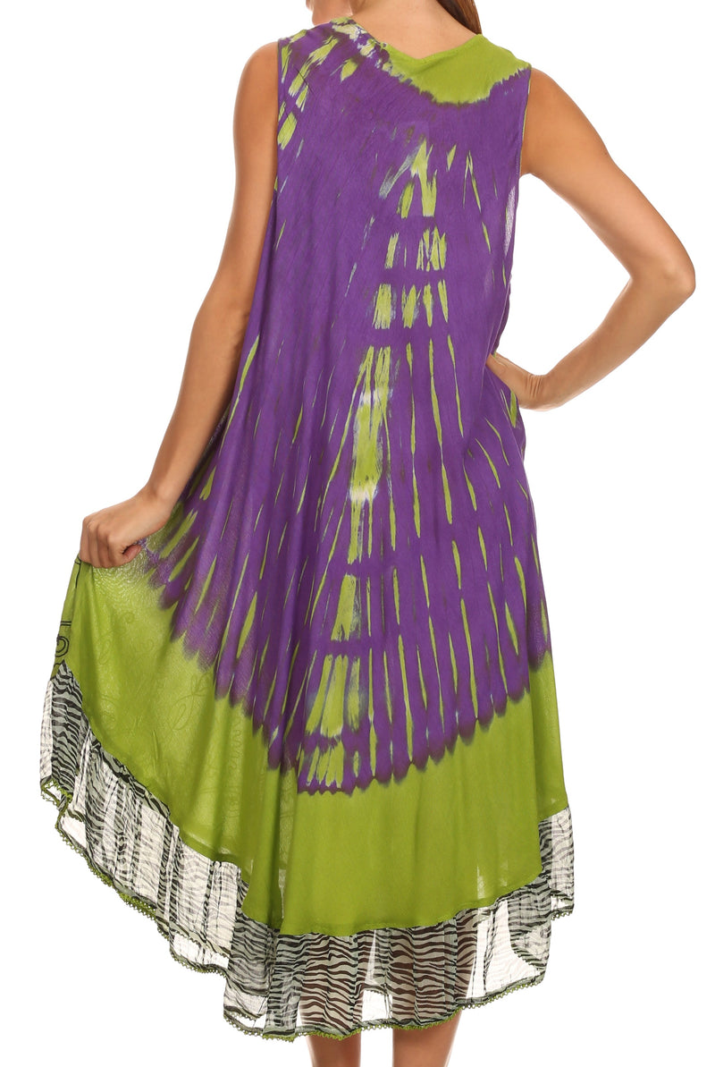 Sakkas Macey Embroidered Tie Dye Sleeveless Zebra Print Dress / Cover Up