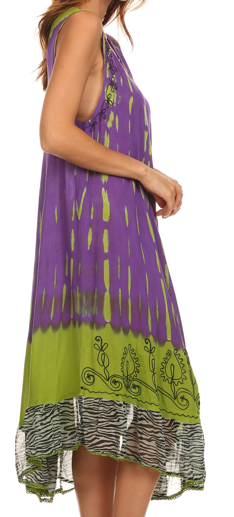 Sakkas Macey Embroidered Tie Dye Sleeveless Zebra Print Dress / Cover Up