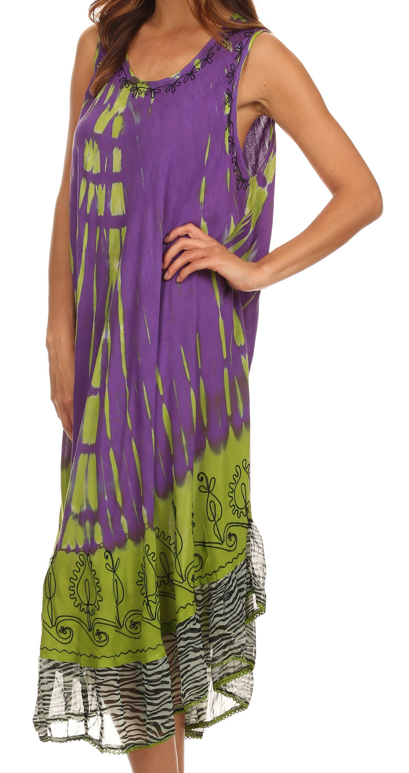 Sakkas Macey Embroidered Tie Dye Sleeveless Zebra Print Dress / Cover Up