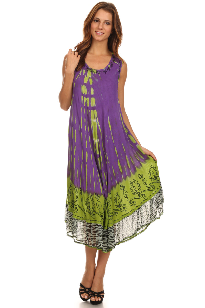 Sakkas Macey Embroidered Tie Dye Sleeveless Zebra Print Dress / Cover Up