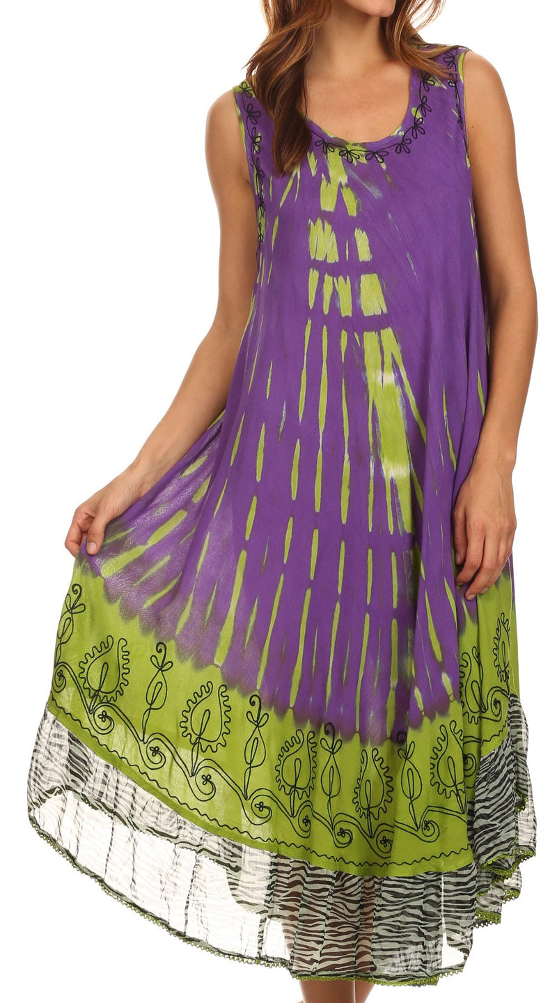 Sakkas Macey Embroidered Tie Dye Sleeveless Zebra Print Dress / Cover Up