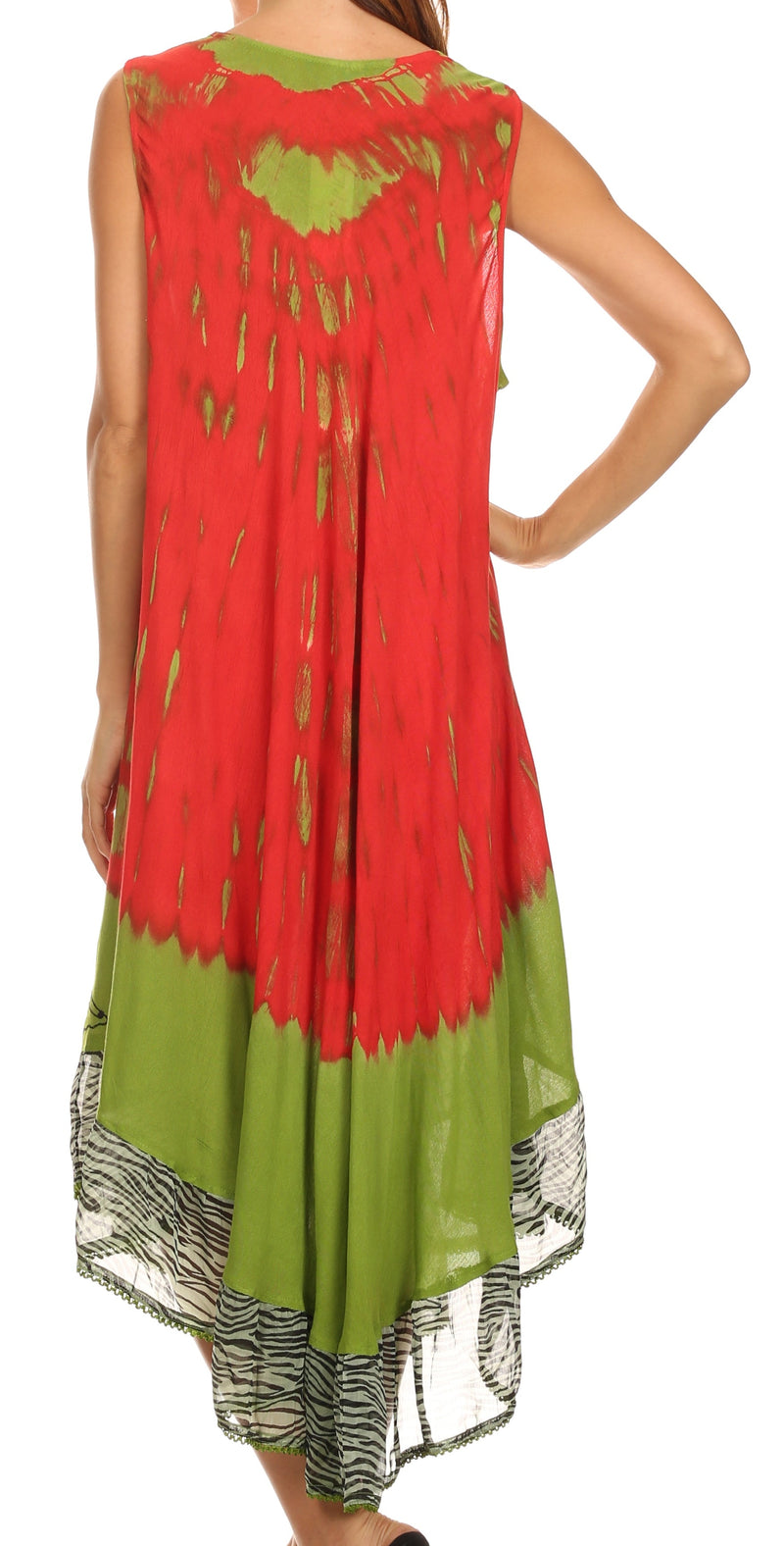 Sakkas Macey Embroidered Tie Dye Sleeveless Zebra Print Dress / Cover Up