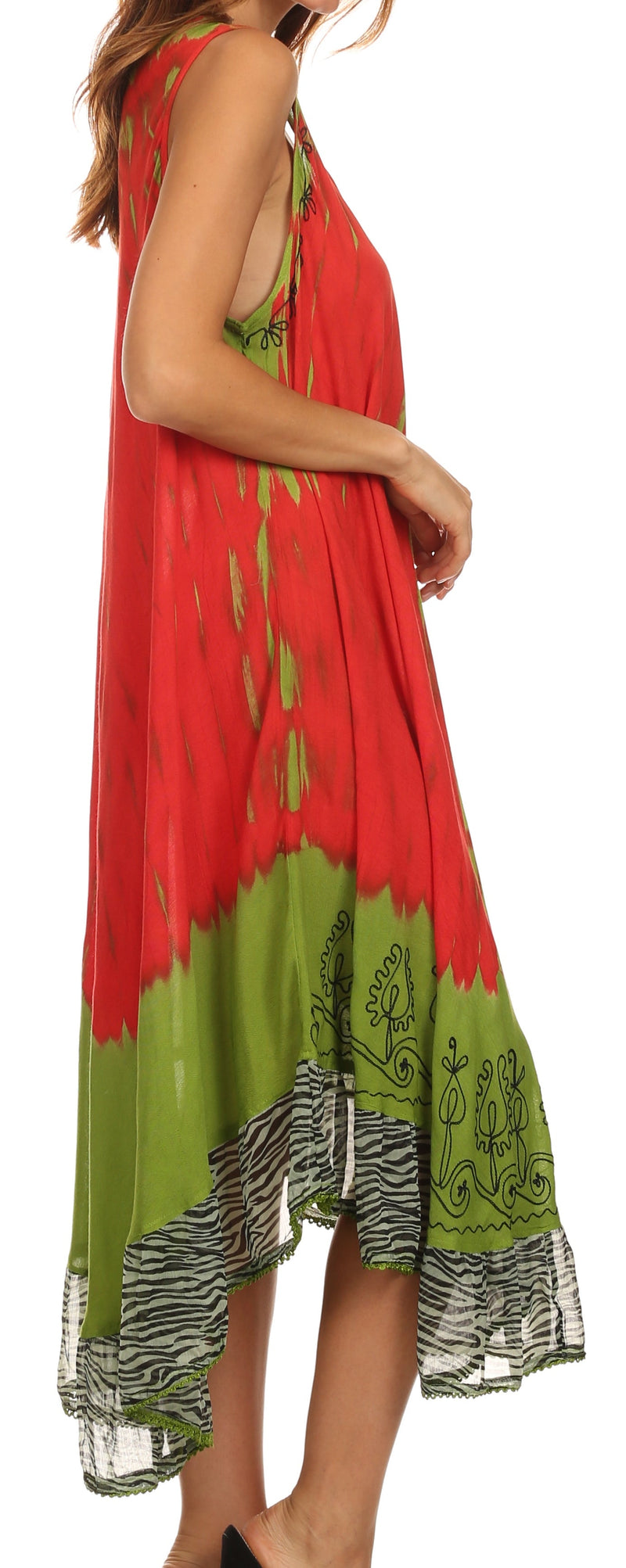 Sakkas Macey Embroidered Tie Dye Sleeveless Zebra Print Dress / Cover Up