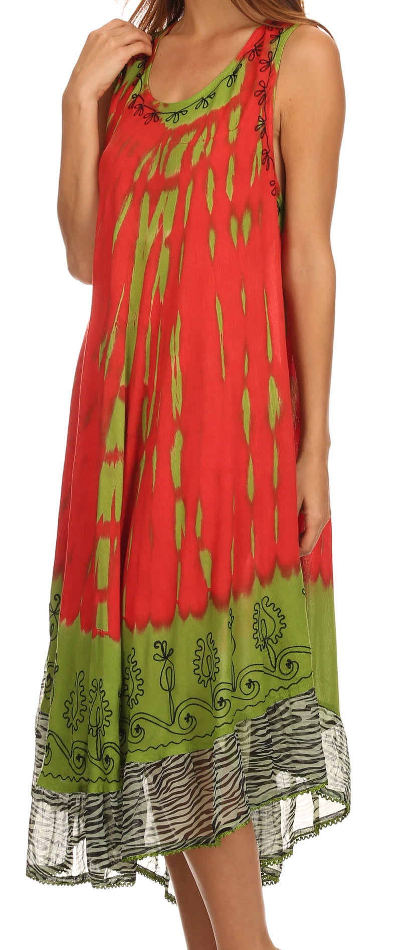 Sakkas Macey Embroidered Tie Dye Sleeveless Zebra Print Dress / Cover Up