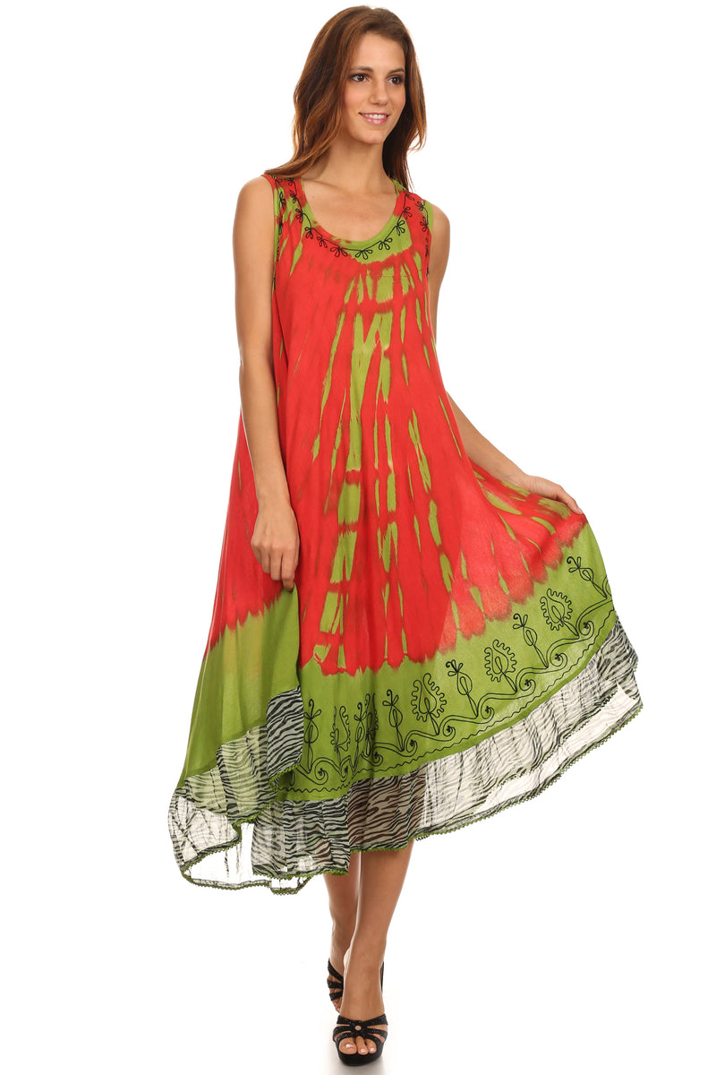 Sakkas Macey Embroidered Tie Dye Sleeveless Zebra Print Dress / Cover Up