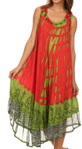 Sakkas Macey Embroidered Tie Dye Sleeveless Zebra Print Dress / Cover Up#color_Red