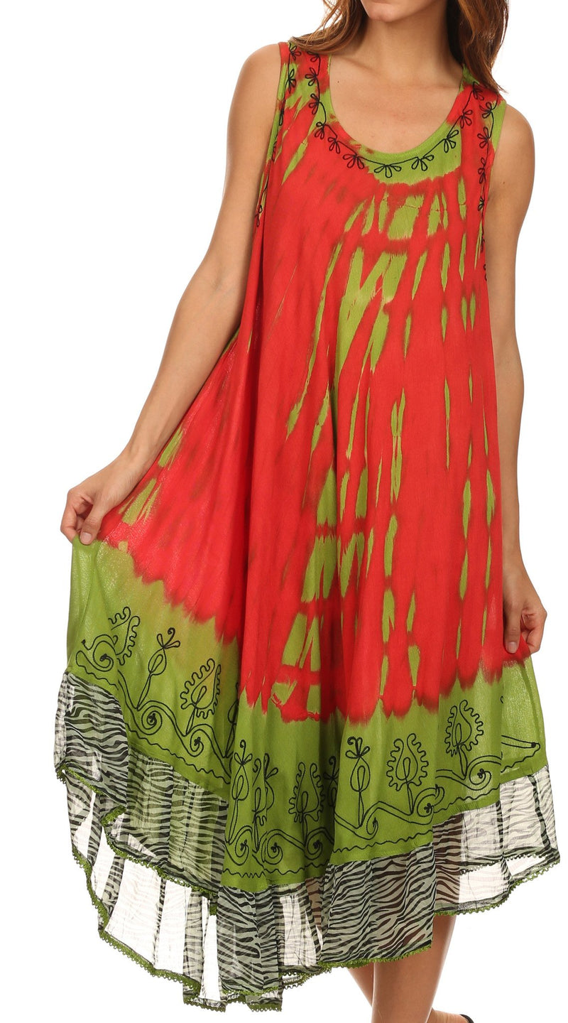 Sakkas Macey Embroidered Tie Dye Sleeveless Zebra Print Dress / Cover Up