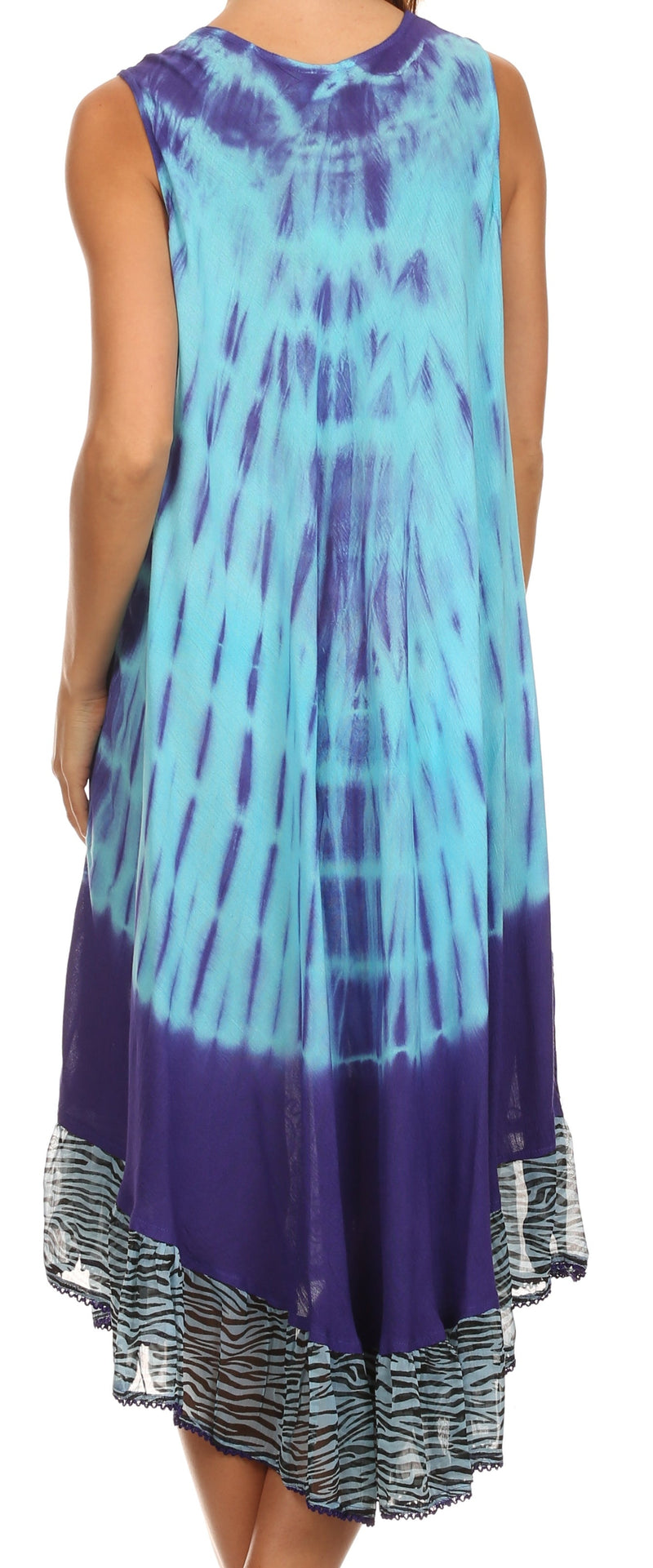 Sakkas Macey Embroidered Tie Dye Sleeveless Zebra Print Dress / Cover Up