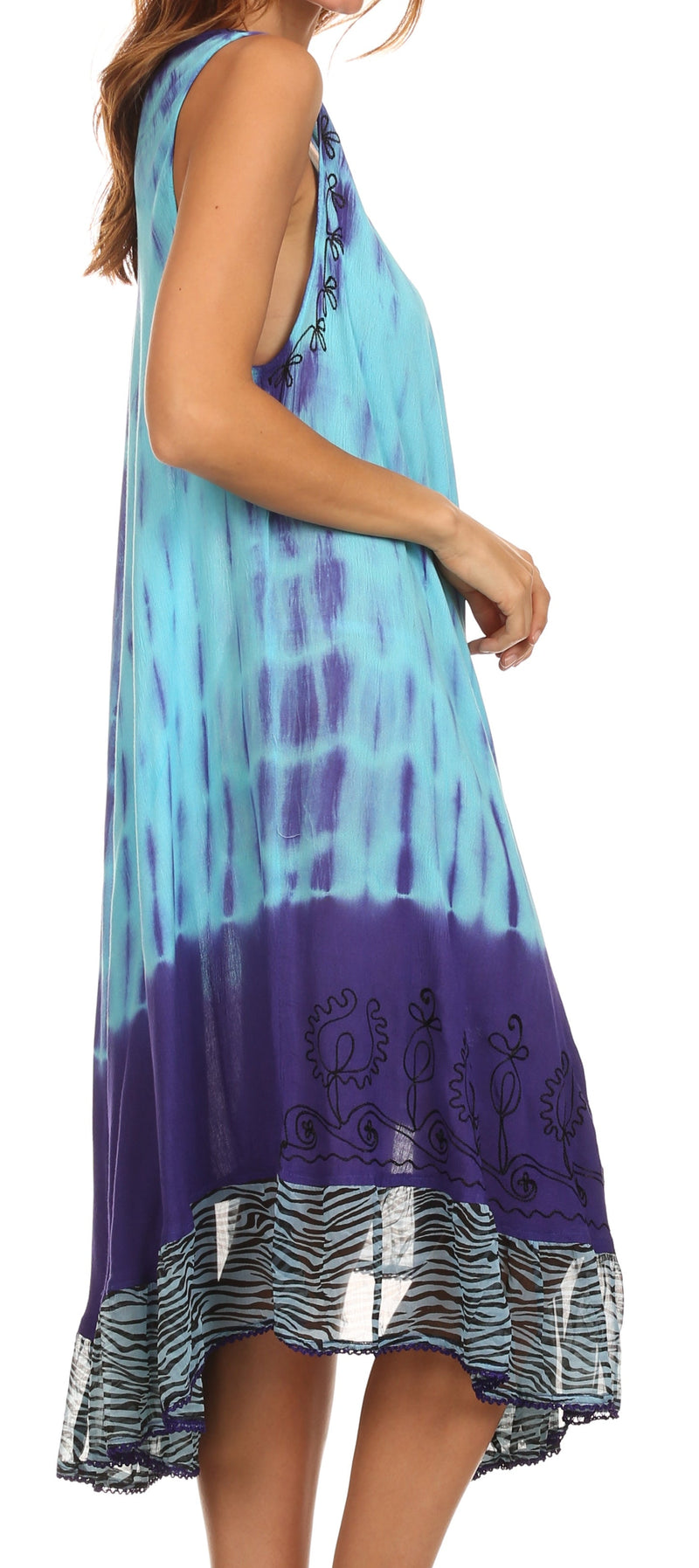Sakkas Macey Embroidered Tie Dye Sleeveless Zebra Print Dress / Cover Up