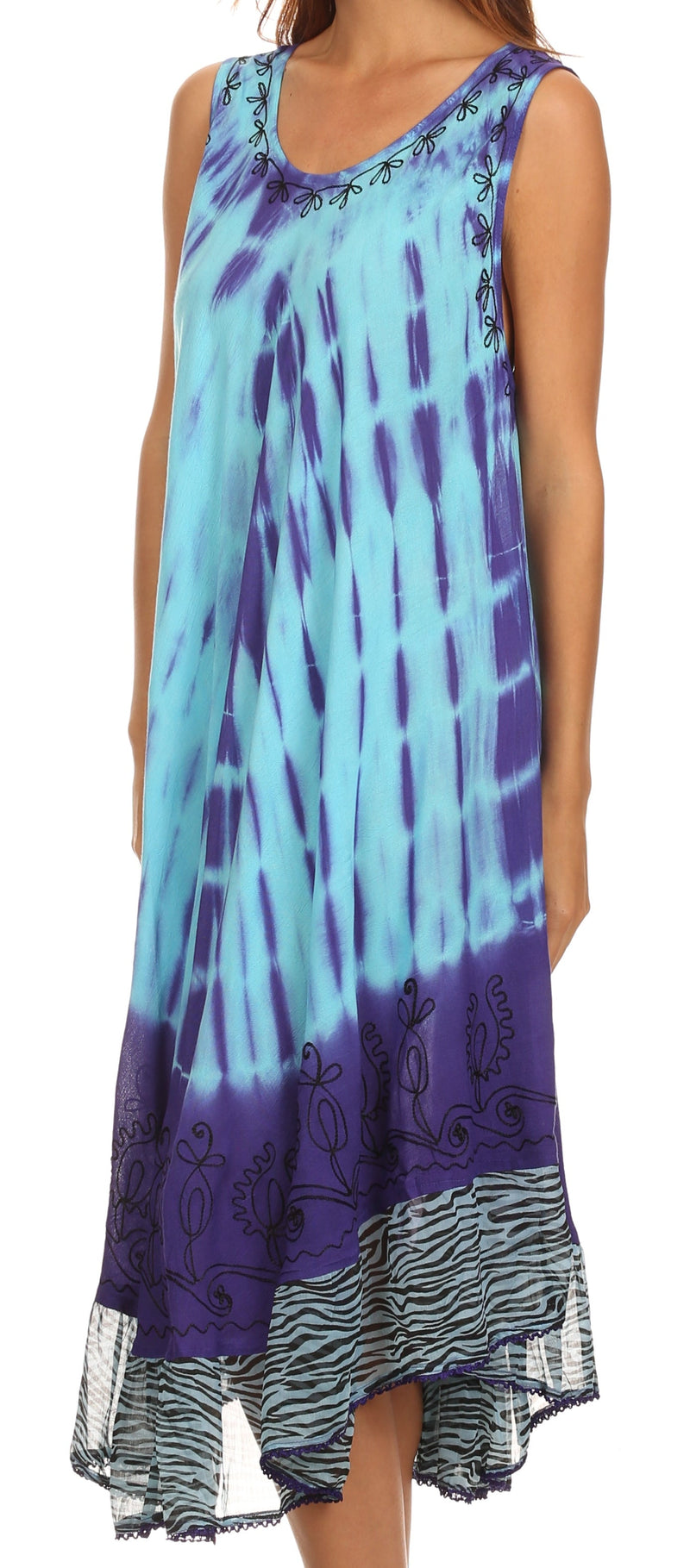 Sakkas Macey Embroidered Tie Dye Sleeveless Zebra Print Dress / Cover Up