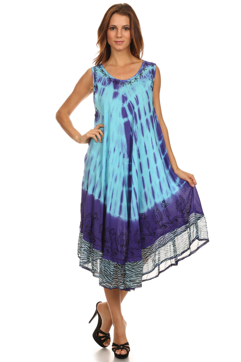 Sakkas Macey Embroidered Tie Dye Sleeveless Zebra Print Dress / Cover Up