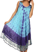 Sakkas Macey Embroidered Tie Dye Sleeveless Zebra Print Dress / Cover Up#color_Turquoise
