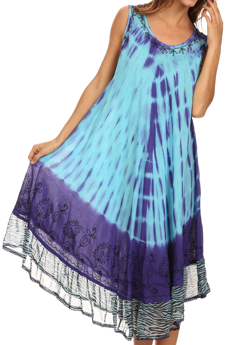 Sakkas Macey Embroidered Tie Dye Sleeveless Zebra Print Dress / Cover Up