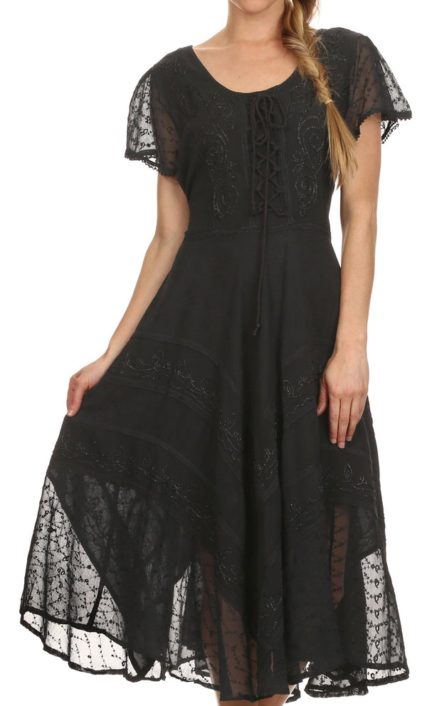 Sakkas Marigold Embroidered Fairy Dress#color_Black