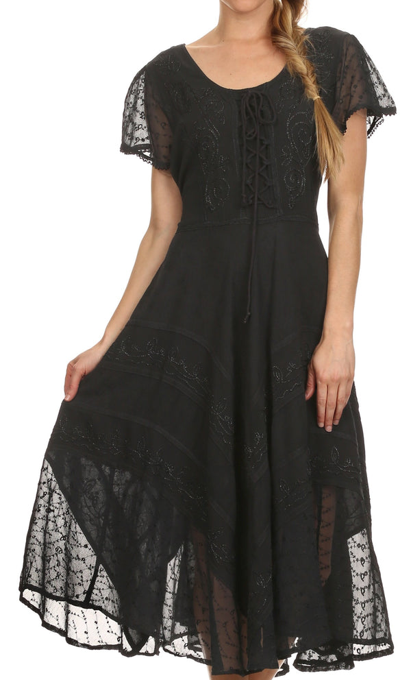 Sakkas Marigold Embroidered Fairy Dress#color_black