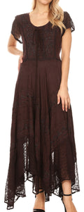 Sakkas Marigold Embroidered Fairy Dress#color_chocolate