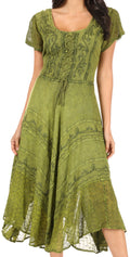 Sakkas Marigold Embroidered Fairy Dress#color_Green