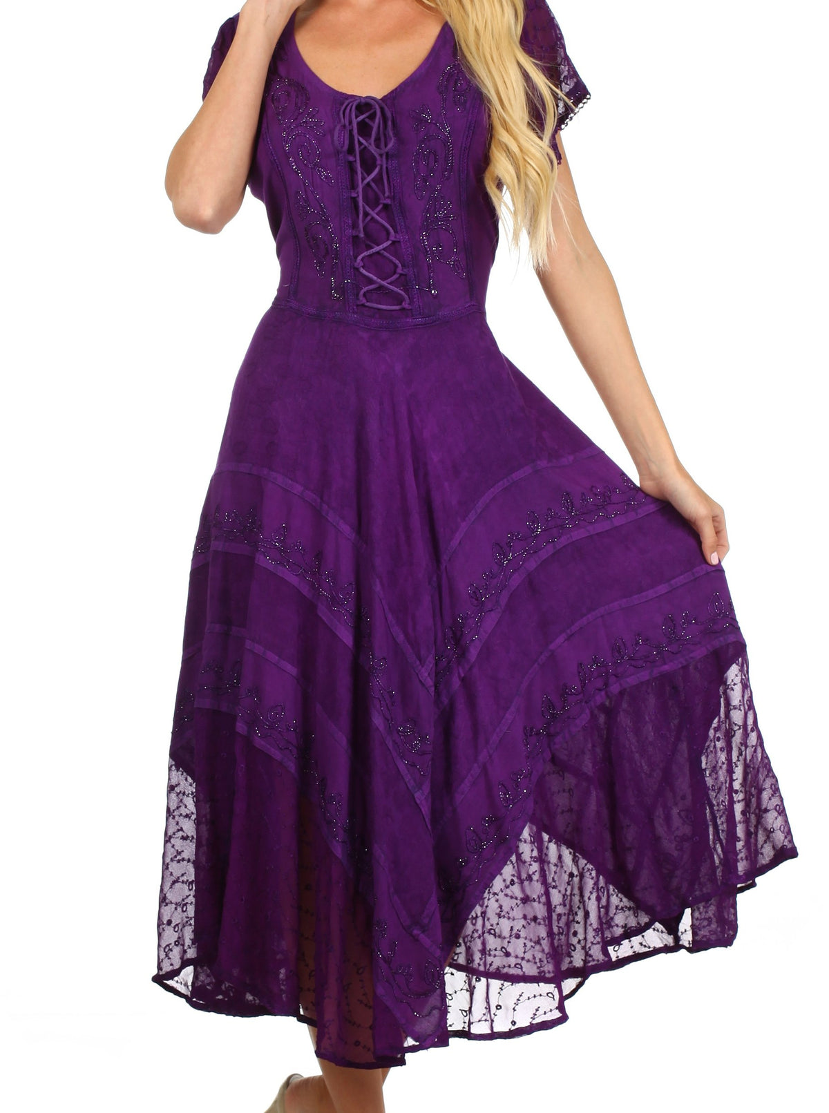 green emerald velvet dress Sakkas 1322 Marigold Embroidered Fairy Dress - Black main image 0