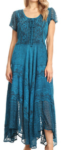 Sakkas Marigold Embroidered Fairy Dress#color_TurquoiseBlue