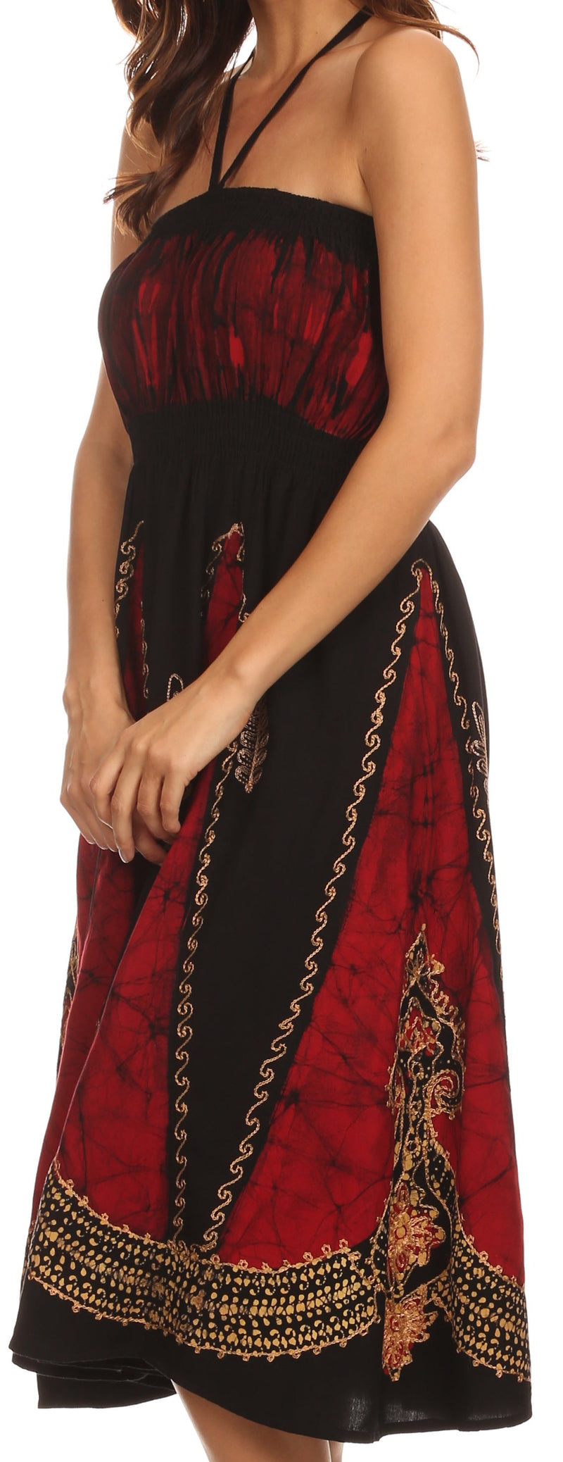 Sakkas Jaya Sleeveless Adjustable Tea Length Tube Top Embroidered Tie Dye Dress