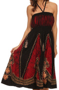 Sakkas Jaya Sleeveless Adjustable Tea Length Tube Top Embroidered Tie Dye Dress#color_ Black / Red
