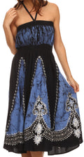 Sakkas Jaya Sleeveless Adjustable Tea Length Tube Top Embroidered Tie Dye Dress#color_ Blue
