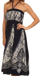 Sakkas Jaya Sleeveless Adjustable Tea Length Tube Top Embroidered Tie Dye Dress