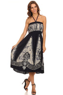 Sakkas Jaya Sleeveless Adjustable Tea Length Tube Top Embroidered Tie Dye Dress