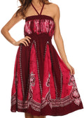 Sakkas Jaya Sleeveless Adjustable Tea Length Tube Top Embroidered Tie Dye Dress#color_ Pink /Burgandy